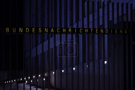 Photo for Night-time office of government building Bundesnachrichtendienst, BND building in Berlin, Federal Service Germany's foreign intelligence agency, National security, Berlin - February 18, 2024 - Royalty Free Image