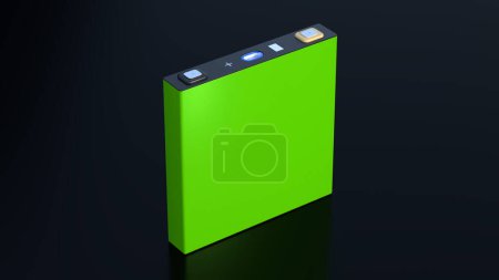 prismatic cell, green rectangular lithium ion phosphate LFP battery for modern electric vehicles and energy storage, 3d rendering