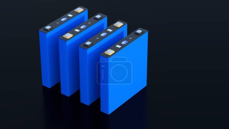 blue prismatic LFP cell, NMC Prismatic battery's for electric vehicles and energy storage, 3d rendering, mass production accumulators high power
