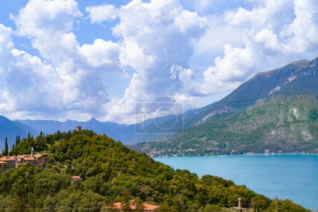 Enjoying Serenity of Green Hills and Mountains at Lake Como, Italian charms, natural beauty, outdoor adventure, tourism destination, summer vacation, tourist season