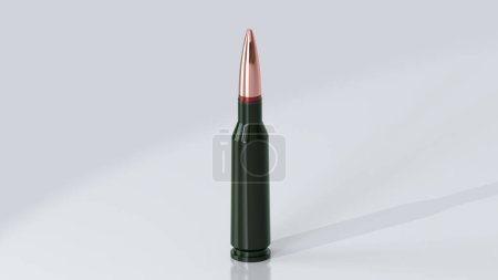 Ammo cartridges for Kalashnikov AK-74 rifle on gray background, depicting military equipment and russian ukrainian ammunition for security and defense purposes, 3d rendering, copy space