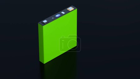 prismatic cell, green rectangular lithium ion phosphate LFP battery for modern electric vehicles and energy storage, 3d rendering