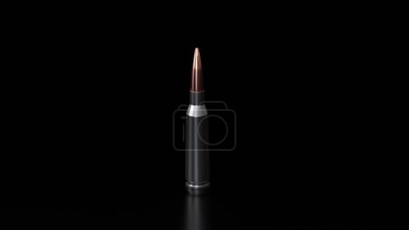 Ammo cartridges for Kalashnikov AK-74 rifle on black background, depicting military equipment and russian ukrainian ammunition for security and defense purposes, 3d rendering, copy space