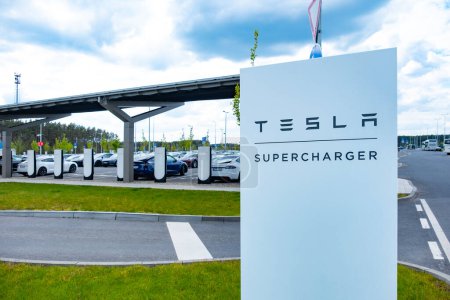 Photo for Tesla-Supercharger v4 Lounge Gigafactory Berlin-Brandenburg in Europe, Environmental conservation, sustainable and efficient facility yet in Berlin, Germany - April 26, 2024 - Royalty Free Image
