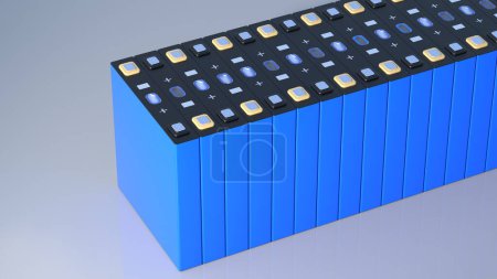 Foto de Células prismáticas, batería de LFP de fosfato iónico de litio rectangular para vehículos eléctricos modernos y almacenamiento de energía, renderizado 3D - Imagen libre de derechos