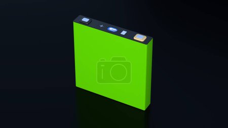 green prismatic cell, rectangular lithium ion phosphate LFP battery for modern electric vehicles and energy storage, 3d rendering
