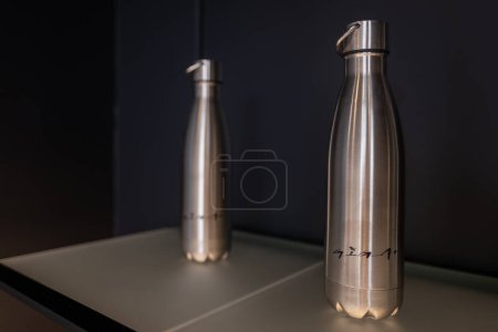 Photo for Branded metal thermos in Gigafactory Berlin-Brandenburg Tesla, Automotive industry manufacturing location in Europe, Berlin, Germany - April 26, 2024 - Royalty Free Image