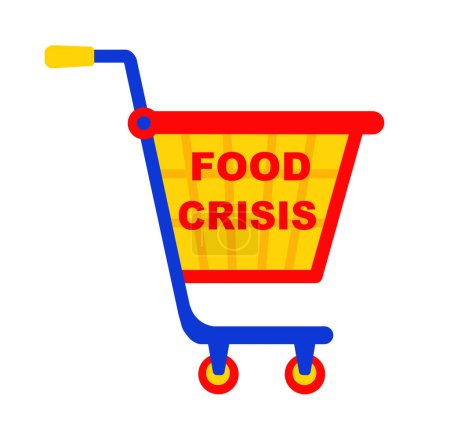 colored grocery cart, trolley, shopping bag, concept of economic problems, global food crisis, price increases, falling purchasing power, not enough money to buy food, raster drawing for designer