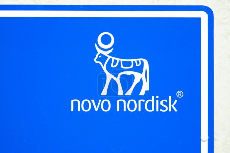Photo for Novo Nordisk advertising logo, Danish pharmaceutical multinational healthcare giant Novo Nordisk AS, production innovative drugs, obesity treatment Ozempic, Mainz, Germany  June 15, 2024 - Royalty Free Image