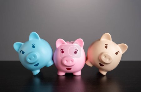 Photo for The piggy banks make a show. Savings and deposit banking. Healthy economy. Diversification of investments and savings. Banking. Good conditions from the bank. - Royalty Free Image