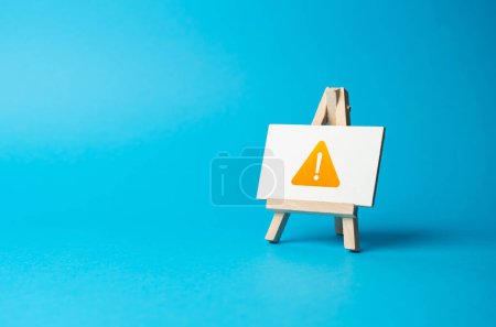 Warning sign on the sign. Warning about breakdown or danger. Proceed with caution. Errors and bugs. Dangerous area. High risk. Issues that require attention. Maintain a secure