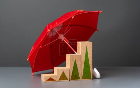 Growth of indicators under reliable protection. Growth and development, promotion. Career advancement. Motivation, self-development. Achieve success and conquer new heights. Insurance umbrella