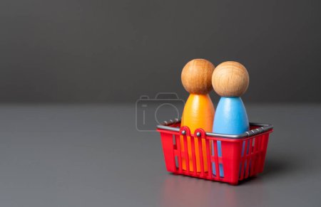 Customers in a shopping basket. Buyer preferences. Market basket research. Gain insight into the hearts and minds of consumers. Products and marketing strategies