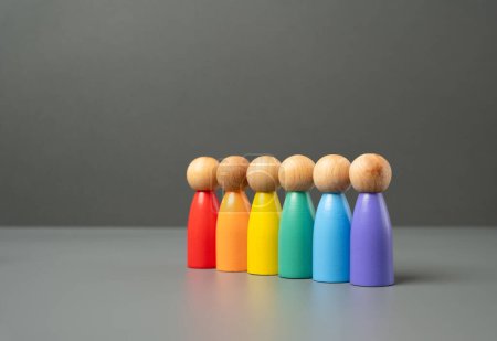 Figures of people in LGBT colors. Unification, protection of rights and freedoms. Pride Month June. International Pride Day.