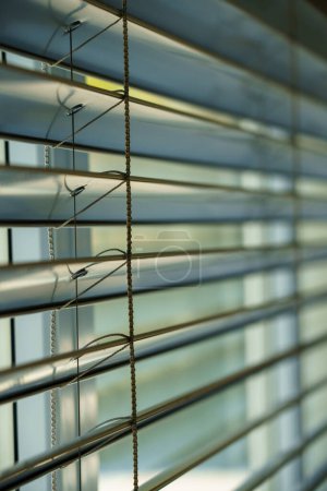 Photo for Workshop and office metal horizontal blinds line detail on background. - Royalty Free Image