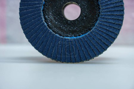 Photo for Lamellar sanding disc for manual sanding, blue detail on a white background. - Royalty Free Image