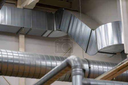 Photo for Industrial sheet steel zinc air duct, air conditioning equipment - Royalty Free Image