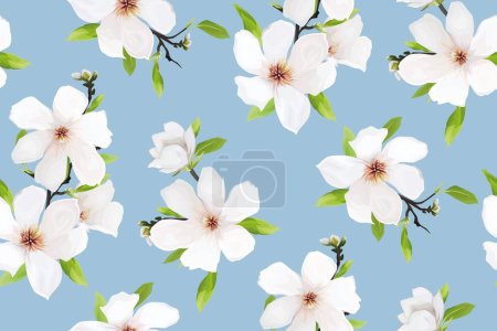 Illustration for Vector magnolia flowers, leaves bouquet seamless pattern. Watercolor style spring hand-drawn illustration. Lovely wedding invite, Mother's Day, 8 march decoration. Background, fabric textile art print - Royalty Free Image