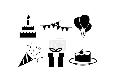 Téléchargez les illustrations : Modèle de conception de silhouette d'icône de fête d'anniversaire isolé - en licence libre de droit