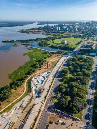 Aerial view of guaiba lake and Porto Alegre, Rio Grande do Sul, Brazil