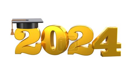 Photo for Class of 2024 3d icon. Congratulation graduates design template with cap and numbers. Gold graduation typography illustration for ceremony, party, greeting card, invitation with clipping path. - Royalty Free Image