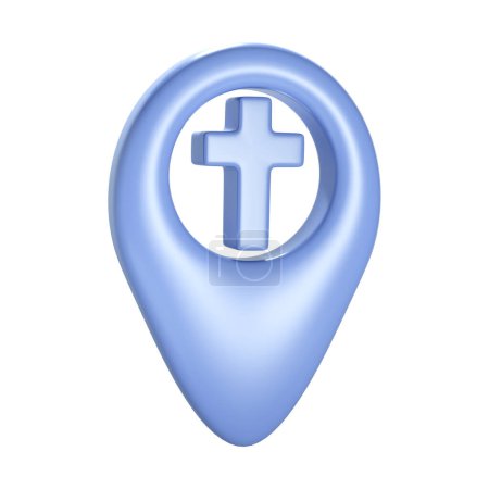 Foto de Icono de geoetiqueta cruz azul 3d cristiano. diseño sobre fondo blanco. - Imagen libre de derechos