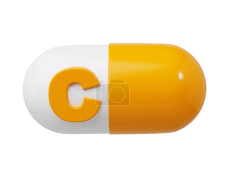 Téléchargez les photos : Pilule ou capsule orange remplie de vitamine C. Illustration de rendu 3D. - en image libre de droit