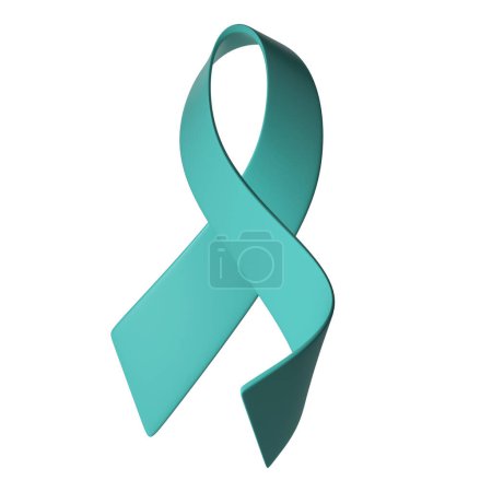 3d teal ribbon icon illustration. Awareness for cervical cancer, Ovarian Cancer, Polycystic Ovary Syndrome, Post Traumatic Stress Disorder, Obsessive Compulsive Disorder.