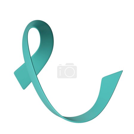 Photo for 3d teal ribbon icon illustration. Awareness for cervical cancer, Ovarian Cancer, Polycystic Ovary Syndrome, Post Traumatic Stress Disorder, Obsessive Compulsive Disorder. - Royalty Free Image