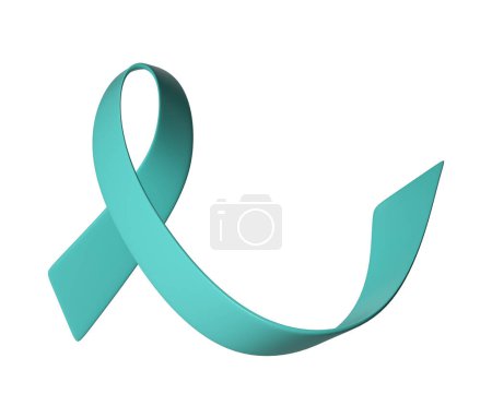 Photo for 3d teal ribbon icon illustration. Awareness for cervical cancer, Ovarian Cancer, Polycystic Ovary Syndrome, Post Traumatic Stress Disorder, Obsessive Compulsive Disorder. - Royalty Free Image