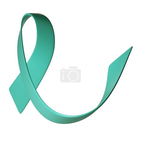 3d teal ribbon icon illustration. Awareness for cervical cancer, Ovarian Cancer, Polycystic Ovary Syndrome, Post Traumatic Stress Disorder, Obsessive Compulsive Disorder.