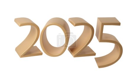 Feliz Año Nuevo 2025 con brillantes números 3D. Diseño de celebración de oro navideño. Elemento Premium Ilustración para póster, banner, calendario y tarjeta de felicitación.