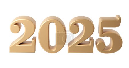 Feliz Año Nuevo 2025 con brillantes números 3D. Diseño de celebración de oro navideño. Elemento Premium Ilustración para póster, banner, calendario y tarjeta de felicitación.