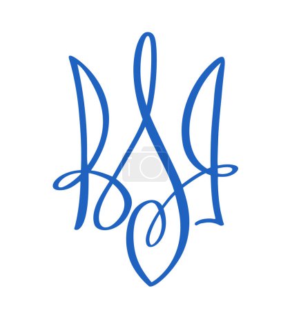 Ilustración de Azul símbolo ucraniano Nacional Tridente icono. Vector Caligrafía dibujada a mano Escudo de armas de Ucrania emblema del Estado color negro ilustración estilo plano imagen. - Imagen libre de derechos