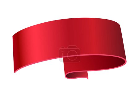 Red ribbon. Realistic glossy gradient banner, 3d festive or advertisement wavy elegance tape, empty curled paper or satin decorative element, blank vector decor with copy space isolated on white