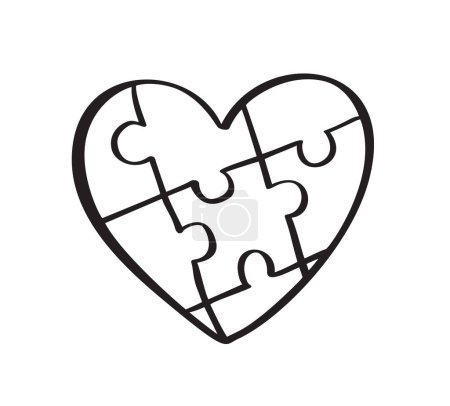Illustration for Autism Awareness Month. For different people. Black and white puzzle in the form of heart of brush strokes. Healthcare concept. Vector illustration on white background. - Royalty Free Image