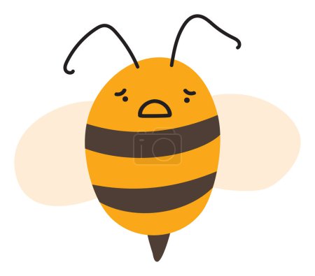 Illustration for Fly dissappointed Bee Emoji Icon. Cute kid character. Object summer Symbol flat Vector Honey Art. Cartoon element for web or typographic design, poster. - Royalty Free Image