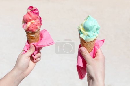 Photo for Fruit icecream in hands . Summer ice cream - Royalty Free Image
