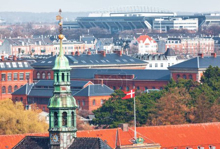 Copenhagen Denmark,  Aerial view of church spire city center