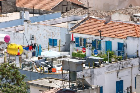 Aerial view of the old rooftops and terrace roof in old town 