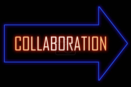 Flèche néon signe avec texte. Collaboration Word. Illuminating the Path to Collective Creativity, Innovation, and Success. Concept d'entreprise. 