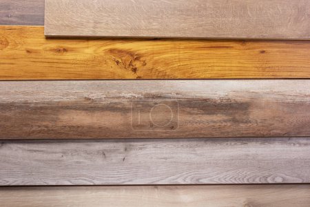 Photo for Laminate wood floor background texture. Wooden laminate stack with copy space - Royalty Free Image