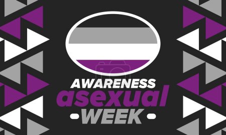 Asexual Awareness Week. Internationale Aufklärungskampagne über asexuelle Verhaltensweisen. Jährlich im Oktober gefeiert. Asexuelle Farbfahne. Plakat, Karte, Banner und Hintergrund. Vektorillustration