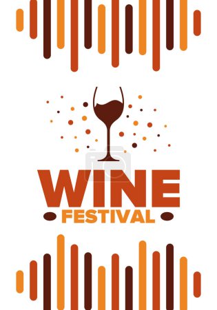 Téléchargez les illustrations : Wine Festival. For wine lovers. Wine tasting. Event for professionals in the wine industry. Winery, restaurants and bars. Trainings and master class for sommelier. Wineglass. Creative banner design. Vector poster with illustration - en licence libre de droit