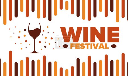 Téléchargez les illustrations : Wine Festival. For wine lovers. Wine tasting. Event for professionals in the wine industry. Winery, restaurants and bars. Trainings and master class for sommelier. Wineglass. Creative banner design. Vector poster with illustration - en licence libre de droit