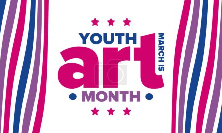 Téléchargez les illustrations : Youth Art Month. Celebrated in March in United States. Month promotion of art and art education. Many american schools take part of this event. Creative colorful concept. Poster or background - en licence libre de droit