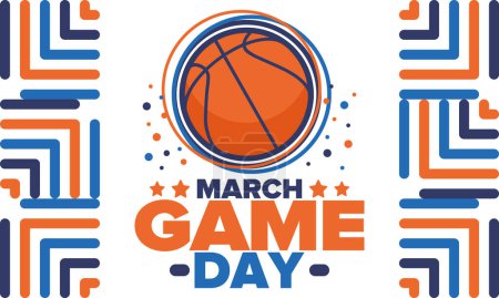 Game Day. Basketball football playoff in March. Super sport party in United States. Final games of season tournament. Professional team championship. Ball for basketball. Sport poster. Vector