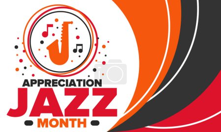 Illustration for Jazz Appreciation Month in April. The month of recognition of jazz in the United States. Music festivals, events, concerts. Poster, card, banner and background. Vector illustration - Royalty Free Image