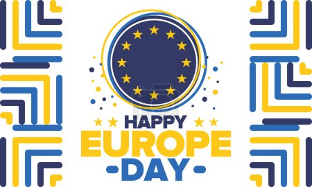 Ilustración de Día de Europa. Día festivo anual en mayo. Es el nombre de dos días anuales de observancia - 5 de mayo por el Consejo de Europa y 9 de mayo por la Unión Europea. Cartel, tarjeta, banner y fondo. Vector - Imagen libre de derechos