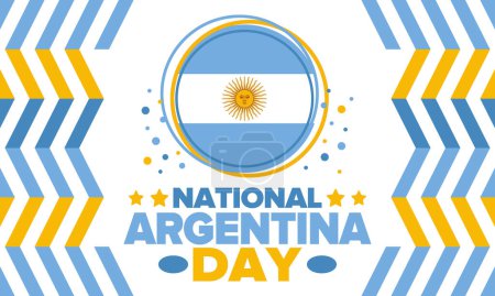 Nationalfeiertag Argentiniens. Frohe Feiertage. Tag der Unabhängigkeit und Freiheit. Jährlich feiern. Argentinien-Flagge. Patriotisch argentinisches Design. Plakat, Karte, Banner, Vorlage, Hintergrund. Vektorillustration
